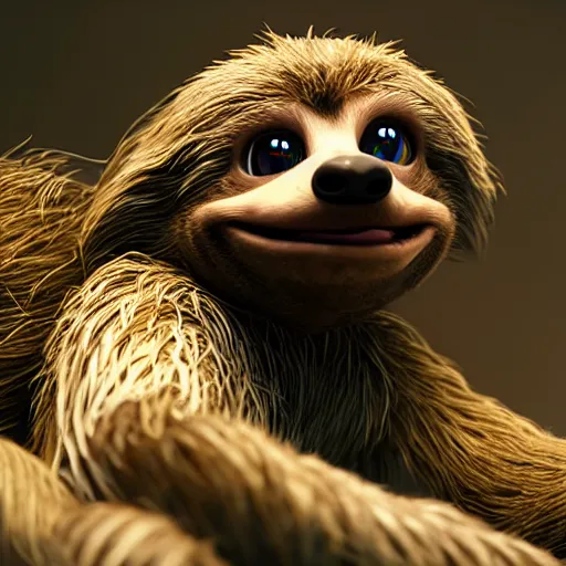 Image similar to sonic the hedgehog as a sloth, weta hyperrealism cinematic lighting and compositon