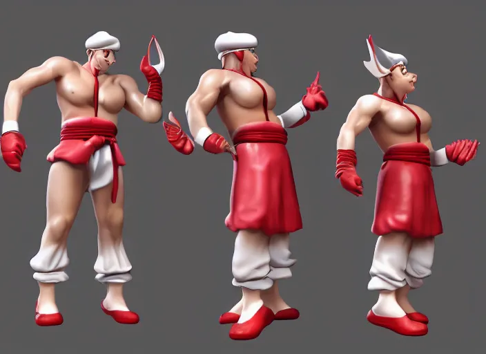 Prompt: 3 d model of adriano zumbo character in fighting game, stylized 3 d graphics, hdr, ultra graphics, ray tracing, 4 k image