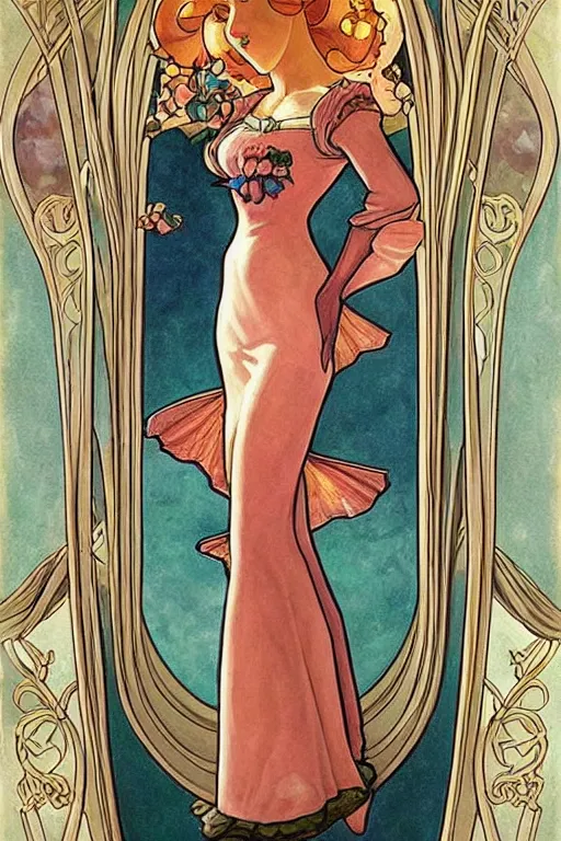 Image similar to beautiful art nouveau painting of princess - peach!!!!!!!!!