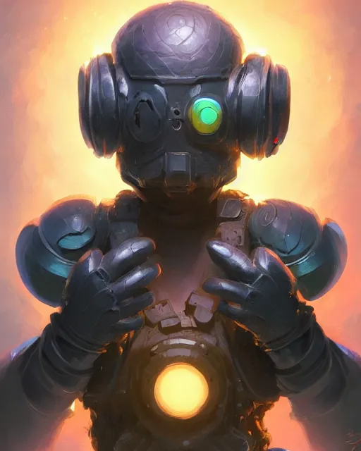 Prompt: a tiny creature with a huge power glove, bust shot, smooth, intricate, elegant, power aura, digital painting, artstation, concept art, sharp focus, illustration, art by justin gerard and josan gonzalez, high contrast