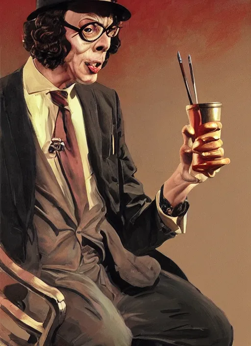 Prompt: portrait of tim curry as wadsworth in clue ( 1 9 8 5 ), highly detailed, centered, solid color background, digital painting, artstation, concept art, smooth, sharp focus, illustration, donato giancola joseph christian leyendecker, les edwards, ed repka, basil gogos, wlop, artgerm