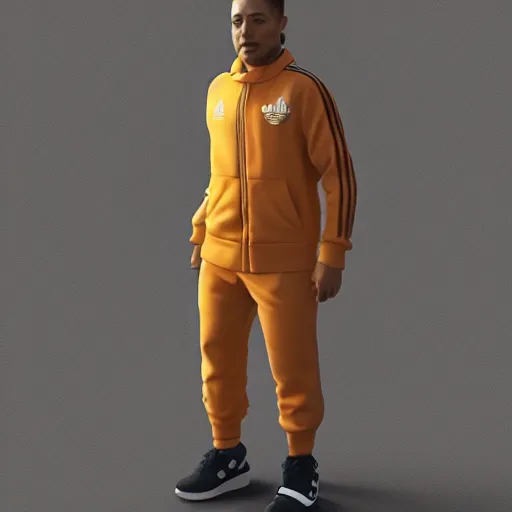 Image similar to amongus funny character with adidas tracksuit, 8 k, octane render, blender, artstation