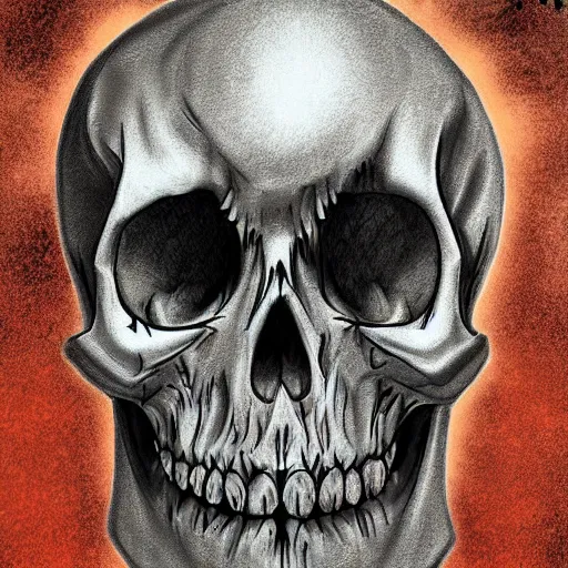 Image similar to a scary skull emerging from the darkness, digital art, horror