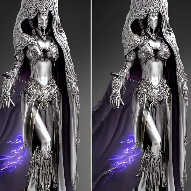 Image similar to elemental moon witch in ornate silver robes and staff, highly detailed, 8 k, hdr, anne stokes