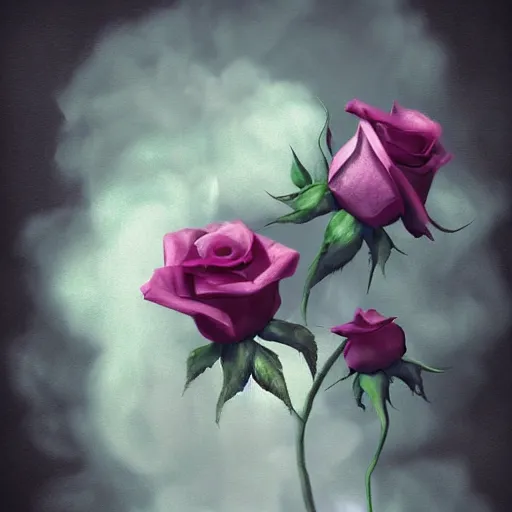 Image similar to Smoke infused colorful roses, illustration, hazy, atmospheric, inspiring, digital art, award winning, artstation,