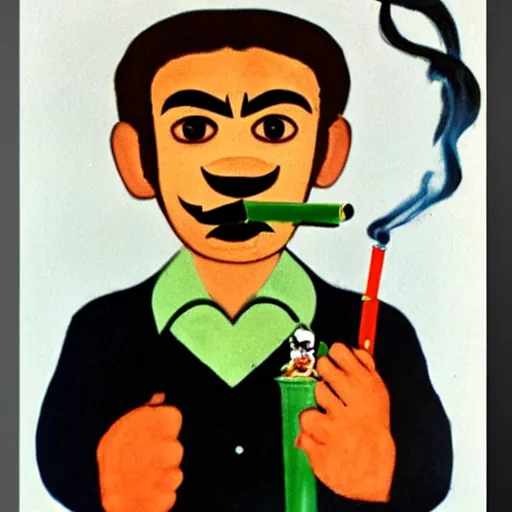 Image similar to mario smoking a cigarette painted by frida khalo