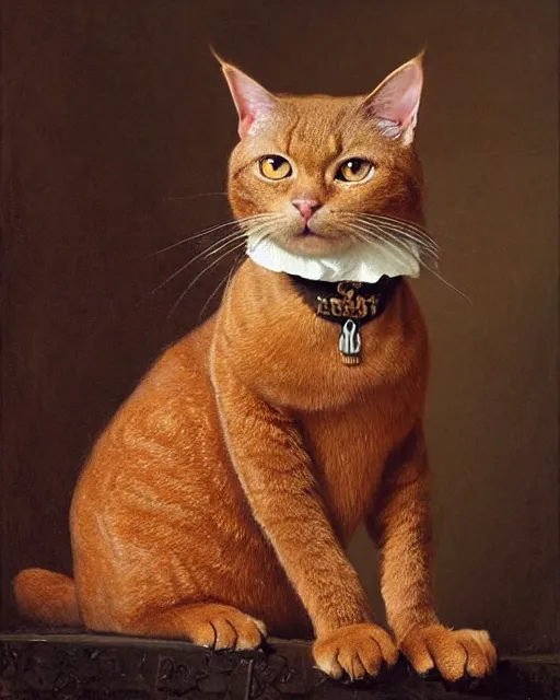 Image similar to portrait of cute brown cat with serious expression wearing 1 8 th century royal guard uniform, baroque painting, greg rutkowski