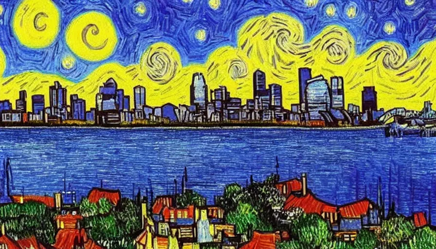 Prompt: perth skyline painted in the style of van gogh,