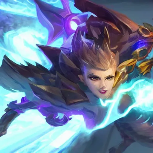 Image similar to concept art of a new league of legends champion, volumetric lightening, new