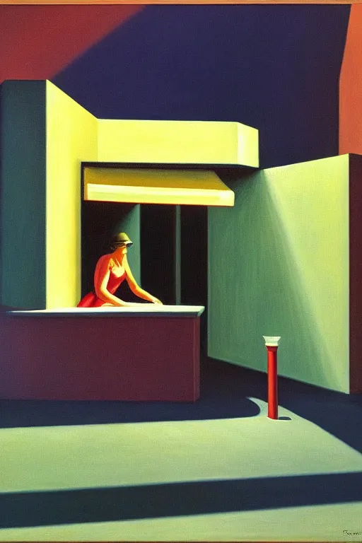 Image similar to liminal vaporwave surrealism, painted by Edward Hopper, airbrush