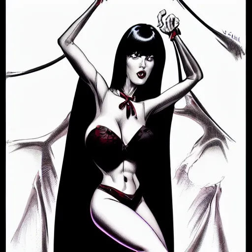 Image similar to Vampirella, Joe Jusko, Michael Whelan, artstation, pen and paper, black and white