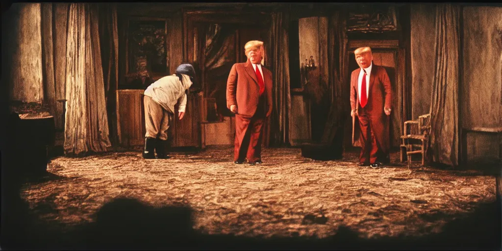 Image similar to detailed medium format photo, polaroid still from tarkovsky movie, donald trump as an oompa loompa, haze, high production value, intricate details, 8 k resolution, hyperrealistic, hdr, photorealistic, high definition, tehnicolor, award - winning photography, masterpiece, amazing colors