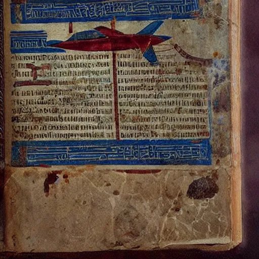 Prompt: ancient greek manuscript with pictures of airplanes