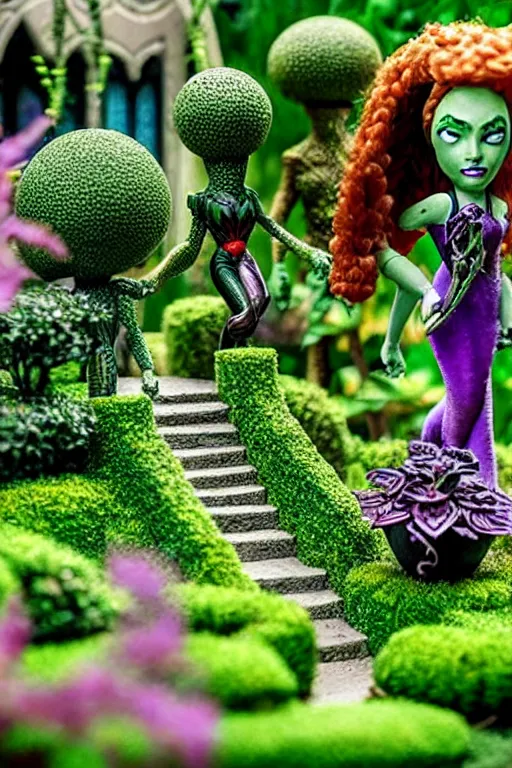 Image similar to intricate detailed Garden, Green Witch Walking her Garden, magical garden plant creatures, enchanted, life like plants, In style of 1992 X-Men: The Animated Series, high detail