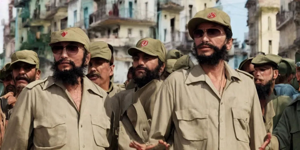 Image similar to James Franco as Fidel Castro in 'Good Morning, Cuba' (2023), movie still frame