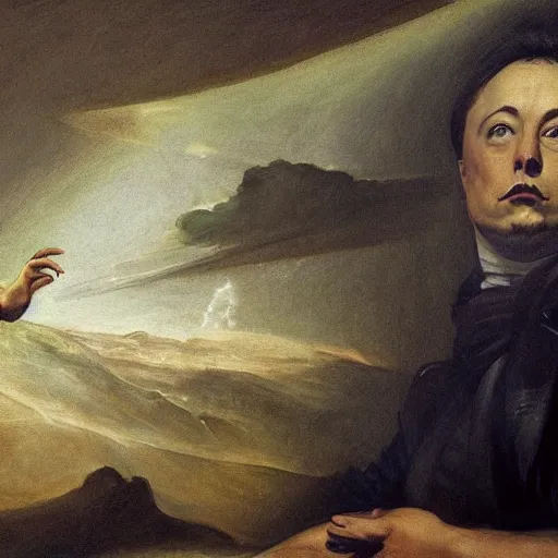 Image similar to elon musk losing everything, a fresco by francisco goya