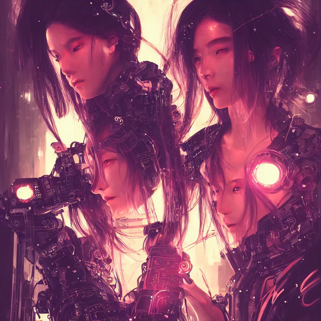 Image similar to portrait of a female cyberpunk hacker samurai in neotokyo at night, futuristic cyberpunk tokyo night, sci - fi and fantasy, intricate and very beautiful, highly detailed, digital painting, artstation, concept art, smooth and sharp focus, illustration, art by tian zi and wlop and alphonse mucha