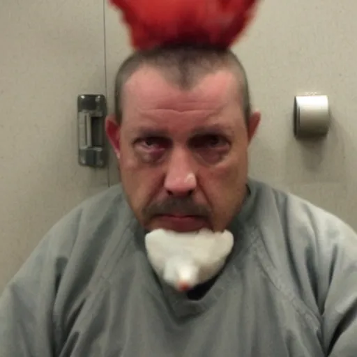 Image similar to inmate wearing chicken head