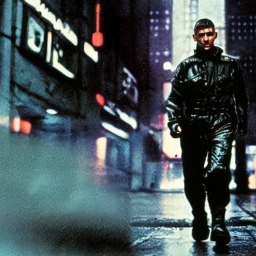 Image similar to film still blade runner Officer Deckard wearing Nike ACG techwear