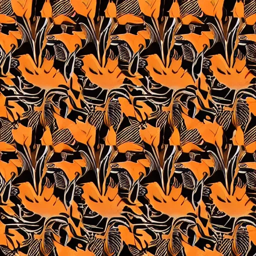 pattern art, orange and black color scheme, leaves and | Stable