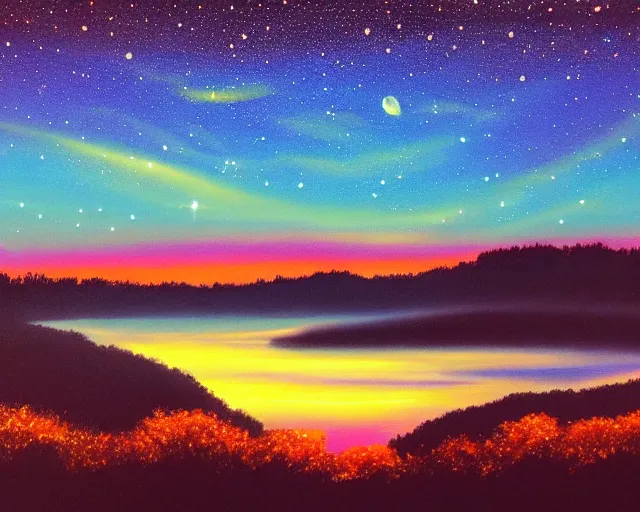 Image similar to scenic view of the sky on a summer night, ultradetailed,,