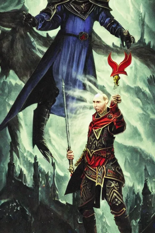 Image similar to Evil wizard Vladimur Putin as a Magic the Gathering card