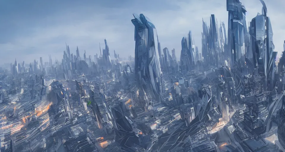 Image similar to view on futuristic city in the horizon, detailed, sharp, 8 k