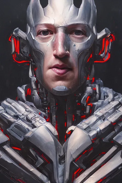 Image similar to Portrait of Mark Zuckerberg as Ultron, marvel comics, dark, intricate, highly detailed, smooth, artstation, digital illustration by Ruan Jia and Mandy Jurgens and Artgerm and Wayne Barlowe and Greg Rutkowski and Zdislav Beksinski