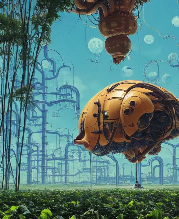 Prompt: simplicity, inflated industrial plant made from isopod wasp octopus, in the style of spaceship, overgrown with orchids, partly cloudy, somber, dramatic lighting, by geof darrow, bill sienkiewicz, dan mumford, yusuke murata, makoto shinkai, ross tran, cinematic, unreal engine, cel shaded, featured on artstation, pixiv