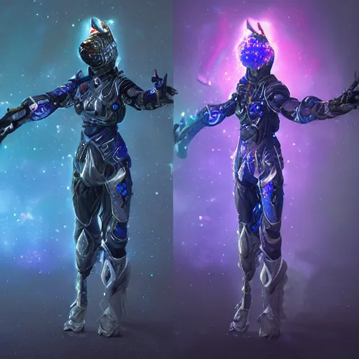 Prompt: Full Armor set made of galaxies and sci fi parts conjuring cosmic energy, surrealism, smooth, intricate, elegant, galactic energy, power aura, neon glowing spells, digital render, artstation, concept art, high tech fantasy, sharp focus, photorealism, art by Jason Chan and Riot Studios and Blizzard Studios, Unreal engine 5