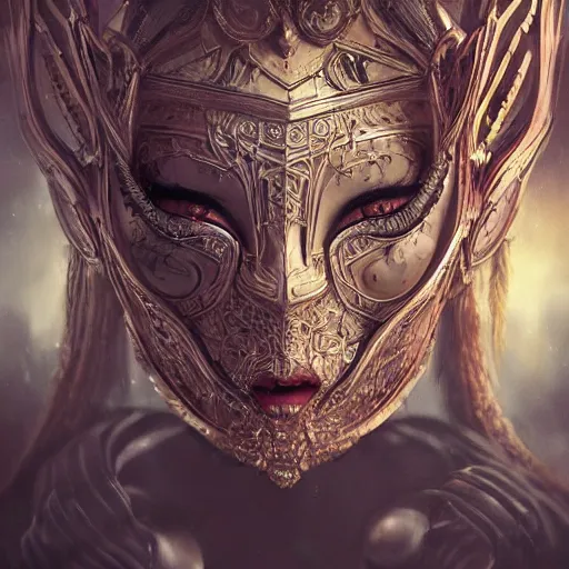 Image similar to Very very very very highly detailed epic central composition studio photography of face with venetian mask, intricate, dystopian, sci-fi, extremely detailed, digital painting, artstation, concept art, smooth, sharp focus, illustration, intimidating lighting, incredible art by Anna Dittmann and Jesper Ejsing and Anton Pieck