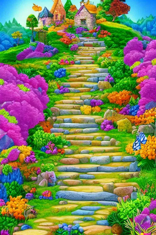 Image similar to stone steps fantasy landscape by lisa frank