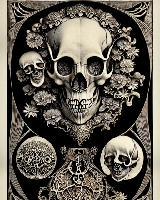 Image similar to art forms of nature by ernst haeckel, memento mori by arthur rackham, ornate antique porcelain beautiful skull mask, ultrasharp, photorealistic, hyperdetailed, octane render, polished, art nouveau, neo - gothic, gothic, intricate ornamental organic filigree, art nouveau botanicals, art forms of nature by ernst haeckel, horizontal symmetry, symbolist, visionary