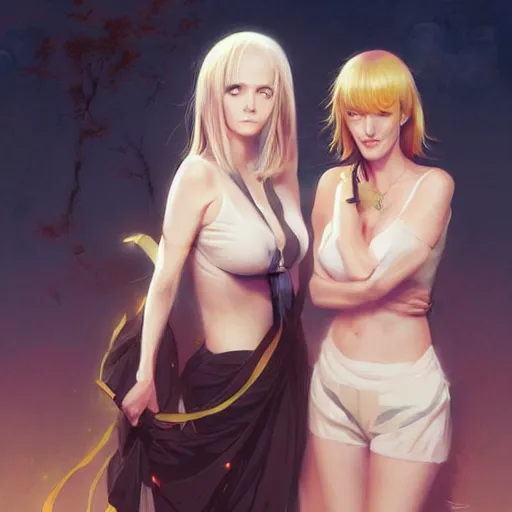 Image similar to jennifer connelly and uma thurman as a beautiful anime girls by wlop and greg rutkowski