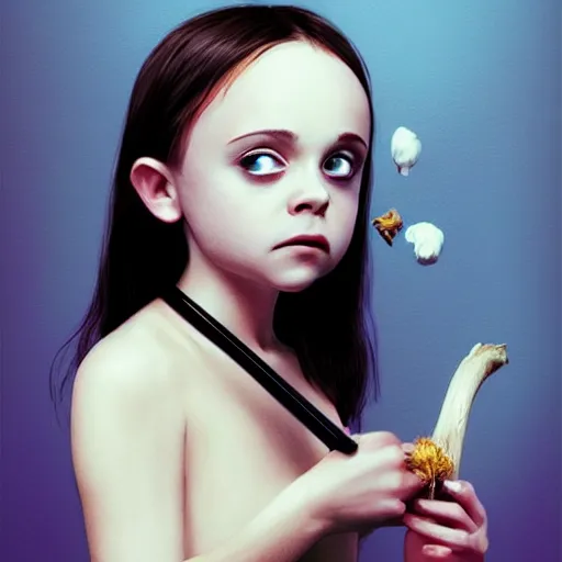 Prompt: young vampire christina ricci eating a clove of garlic, art by beeple