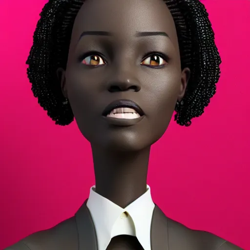 Image similar to professional portrait photo of a humanoid african american, digital - art woman with a suit super hero, very sharp and detailed, octane render