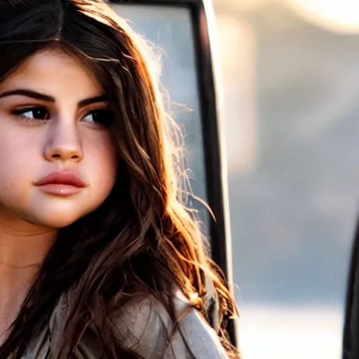 Prompt: High quality movie still of Selena Gomez in Michael Bay's Transformers