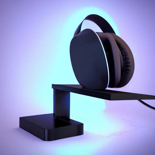 Prompt: wireless headphone stand, futuristic, techno, cyberpunk, product design, render, concept, fun, neon