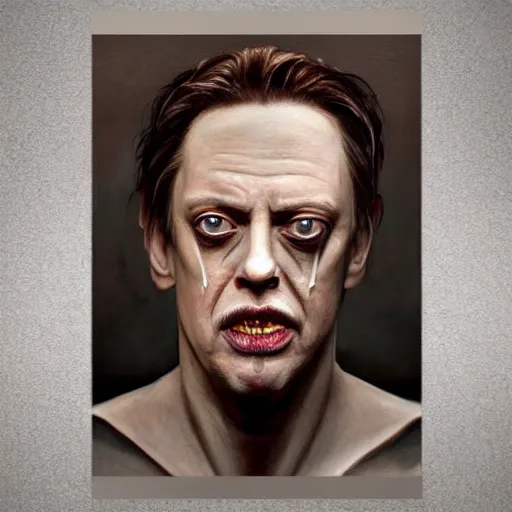 Image similar to hyperrealistic mixed media high resolution painting of Steve Buscemi Hellraiser, stunning 3d render inspired art by Jamie Salmon and Greg Rutkowski, perfect facial symmetry, dim volumetric lighting, 8k octane beautifully detailed render, full body shot, post-processing, extremely hyper-detailed, intricate, epic composition, highly detailed attributes, highly detailed atmosphere, cinematic lighting, masterpiece, trending on artstation, very very detailed, masterpiece, stunning, flawless completion, lifelike texture, perfection,