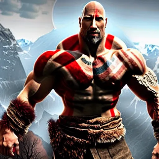 Image similar to dwayne the rock johnson in the God of War game