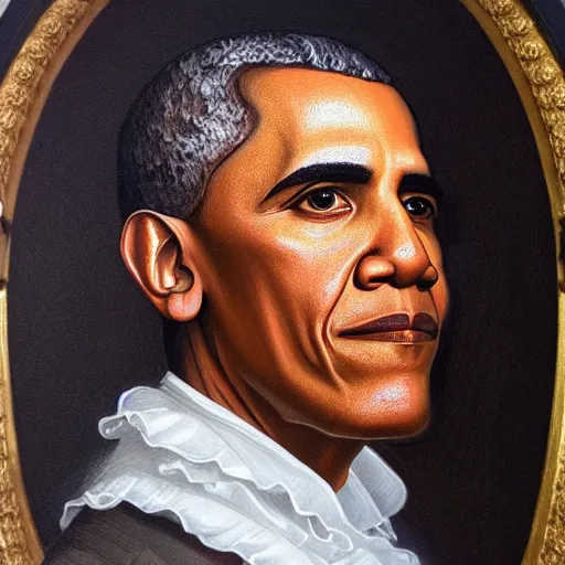 Prompt: Official Portrait of Baroque Obama, 2015, oil on canvas