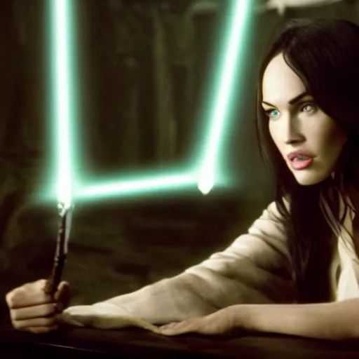 Image similar to Still of Megan Fox on the Jedi Council, Star Wars | Cinematic Lighting, beautiful composition, 8K resolution