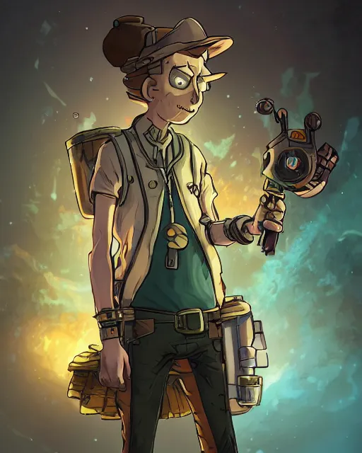 Prompt: Morty from the show Rick and Morty, Steampunk Sniper, Anthropomorphized, magic the gathering artwork, D&D, fantasy, cinematic lighting, centered, symmetrical, highly detailed, digital painting, artstation, concept art, smooth, sharp focus, illustration, volumetric lighting, epic Composition, 8k, art by Akihiko Yoshida and Greg Rutkowski and Craig Mullins, heroic pose, oil painting, cgsociety, Golden Steampunk city atmosphere