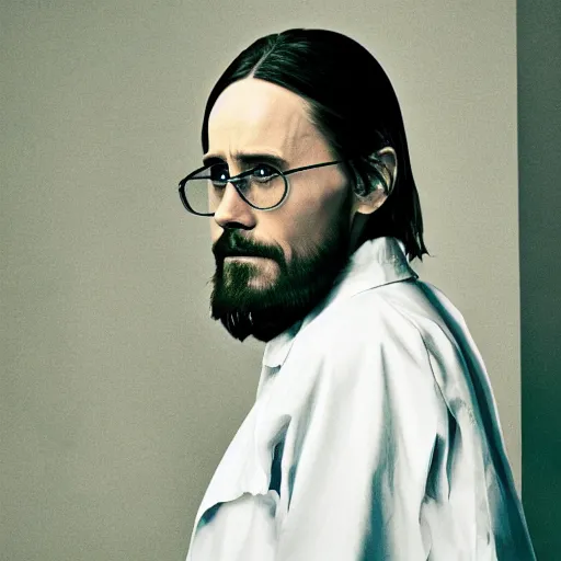 Image similar to Live Action Still of Jared Leto dressed as and playing Walter White in Breaking Bad, real life, hyperrealistic, ultra realistic, realistic, highly detailed, epic, HD quality, 8k resolution, body and headshot, film still