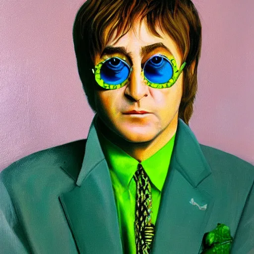 Image similar to elton john lennon wearing an outfit with green apple designs, oil painting, ultradetailed, artstation