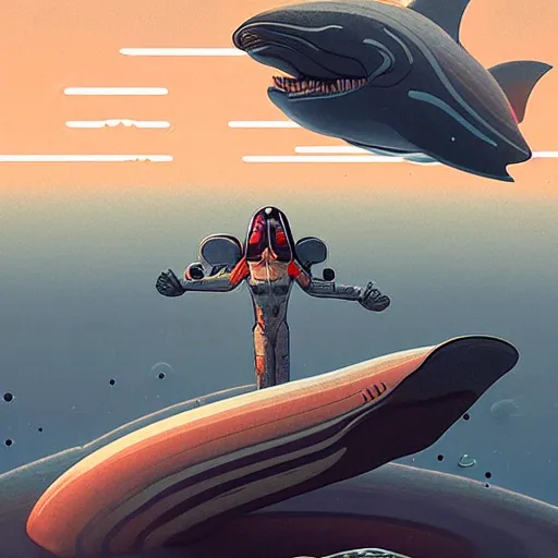 Prompt: cyborg orca by robert mccall mike winkelmann trending on arstation