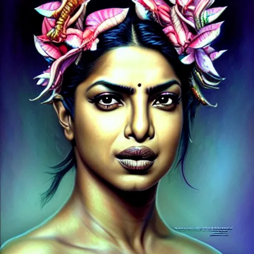 Image similar to priyanka chopra as a beautiful portrait of a cyberpunk female by Marco Mazzoni and Hannah Yata