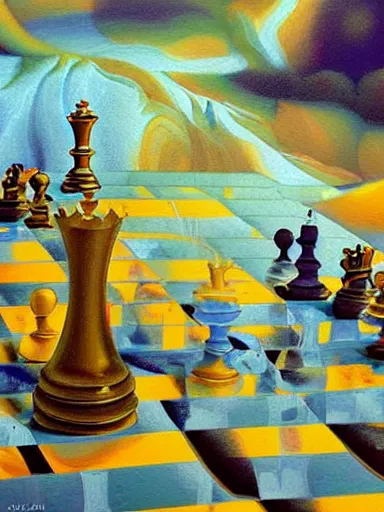 Prompt: ultra detailed surreal chess, lofi colors, poster art, smooth, highly detailed illustration, oil on canvas