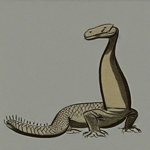 Image similar to 1950s minimalist illustration of a komodo dragon