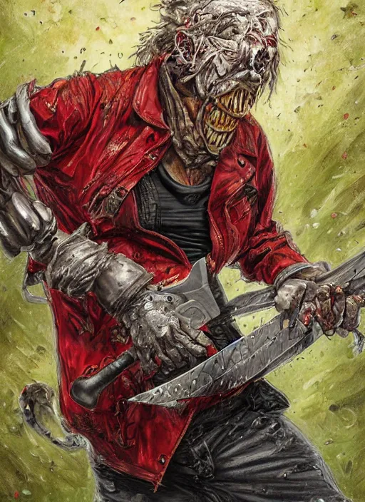 Prompt: an enraged chainsaw wielding grandma by adrian smith